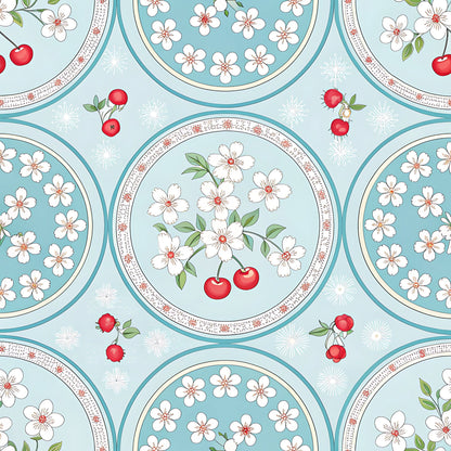 Cherry Floral Pattern 4 Quilting Cotton Fabric