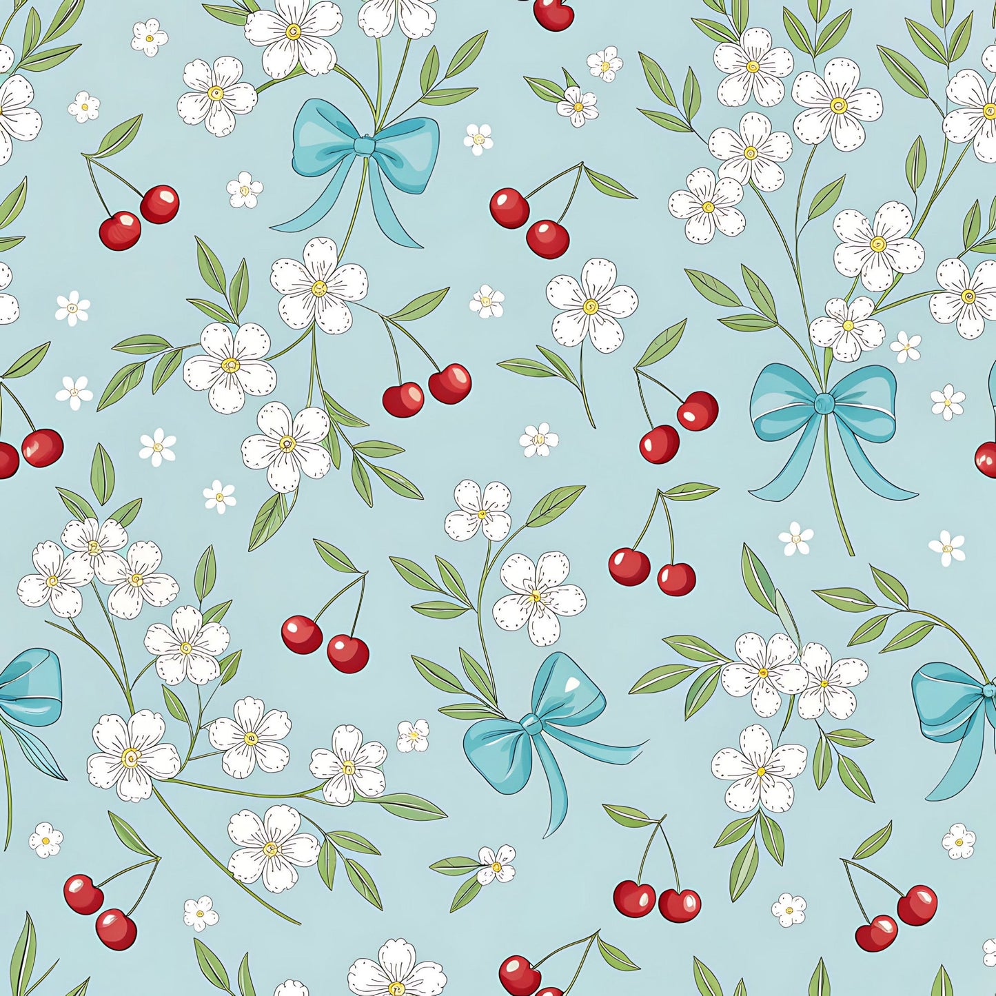 Cherry Floral Pattern 5 Quilting Cotton Fabric
