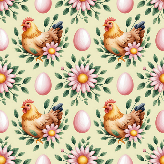 Chicken and Eggs Pattern 12 Quilting Cotton Fabric