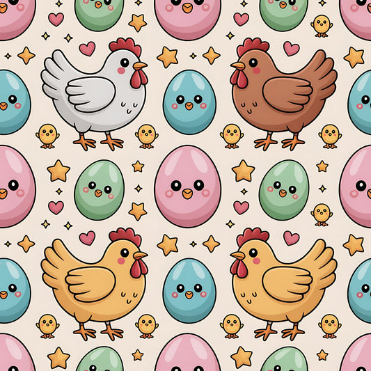 Chicken and Eggs Pattern 19 Quilting Cotton Fabric