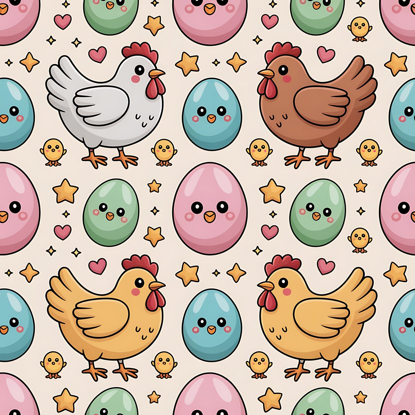 Chicken and Eggs Pattern 19 Quilting Cotton Fabric