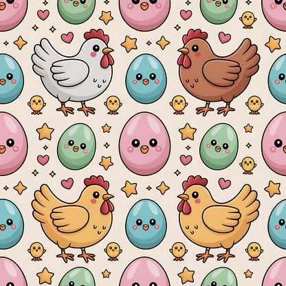 Chicken and Eggs Pattern 19 Quilting Cotton Fabric