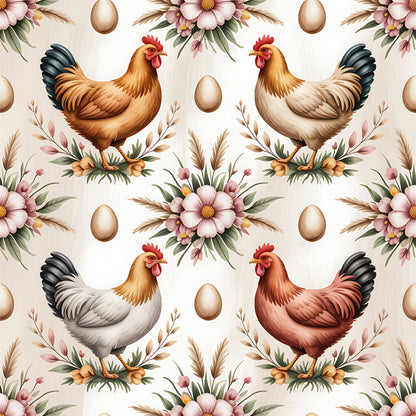 Chicken and Eggs Pattern 9 Quilting Cotton Fabric