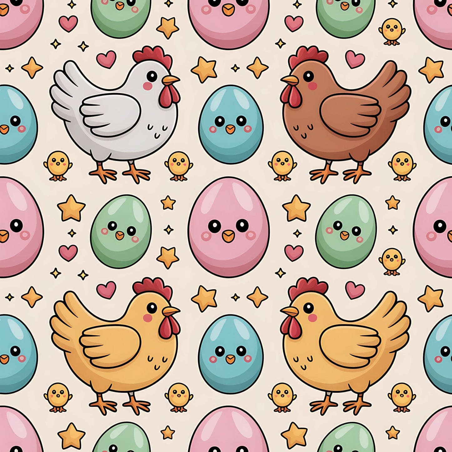 Chickens and Eggs Pattern 18 Quilting Cotton Fabric
