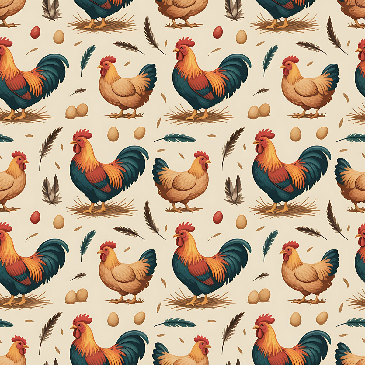 Heritage Hens Pattern 8 Minky Fabric