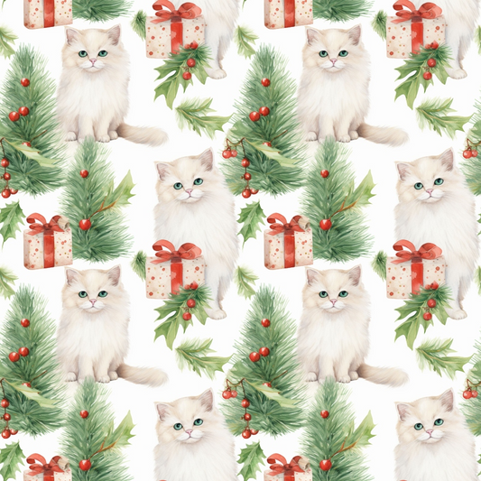 Christmas Santa Kitty Cats Pattern 4 Quilting Cotton Fabric