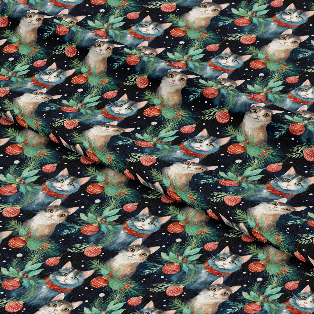 Christmas Santa Kitty Cats Pattern 6 Quilting Cotton Fabric