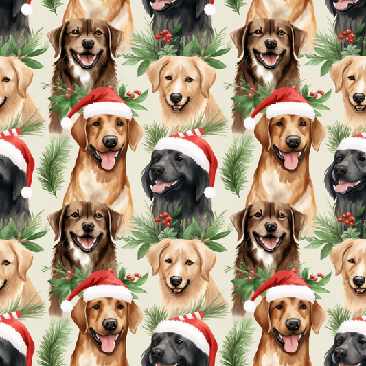 Christmas Santa Puppy Dogs Pattern 1 Quilting Cotton Fabric
