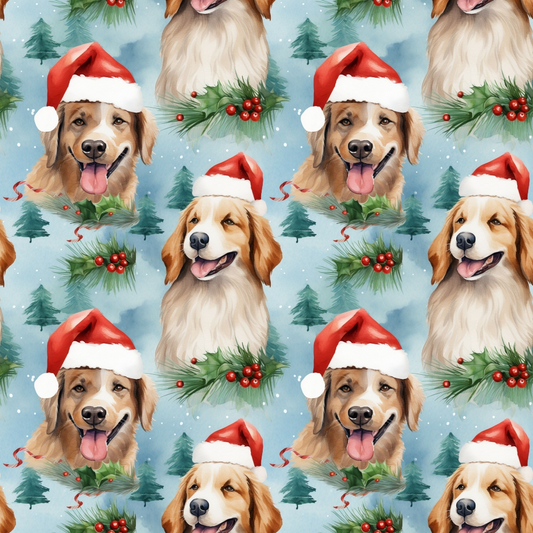 Christmas Santa Puppy Dogs Pattern 2 Quilting Cotton Fabric