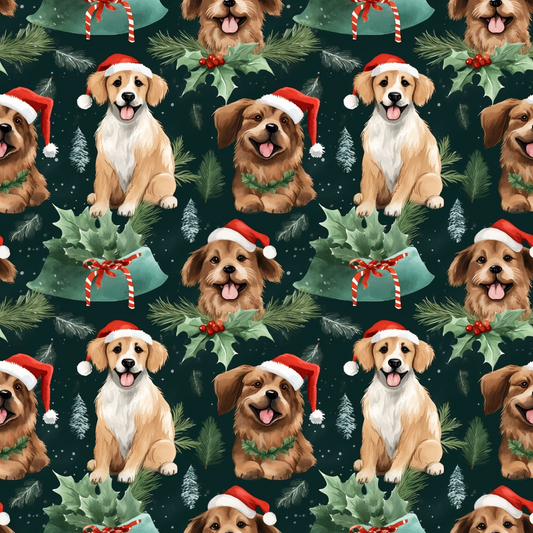 Christmas Santa Puppy Dogs Pattern 9 Quilting Cotton Fabric