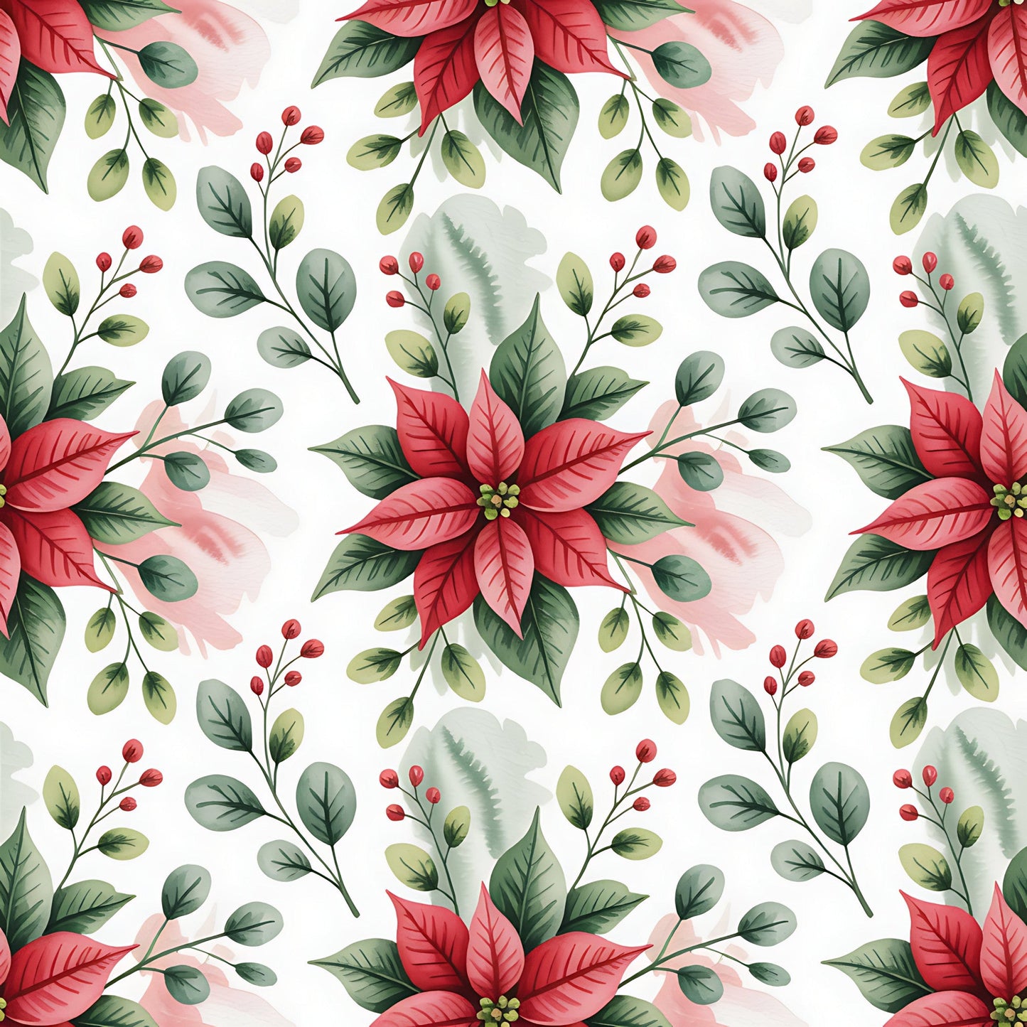 Christmas Botanical Watercolor Pattern 1 Quilting Cotton Fabric