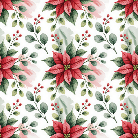 Christmas Botanical Watercolor Pattern 1 Quilting Cotton Fabric