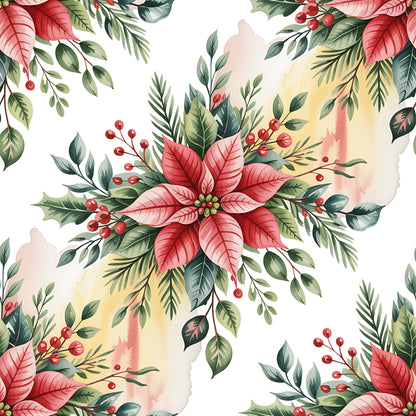 Christmas Botanical Watercolor Pattern 10 Quilting Cotton Fabric