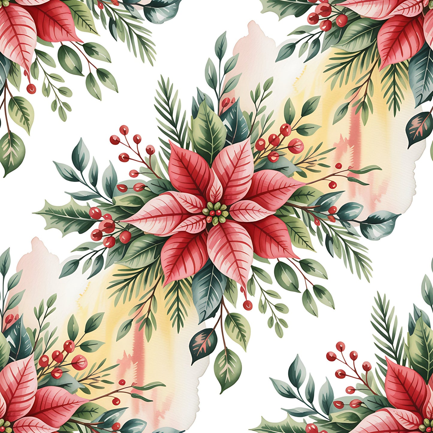 Christmas Botanical Watercolor Pattern 10 Quilting Cotton Fabric