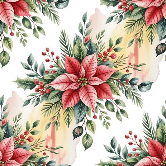 Christmas Botanical Watercolor Pattern 10 Quilting Cotton Fabric
