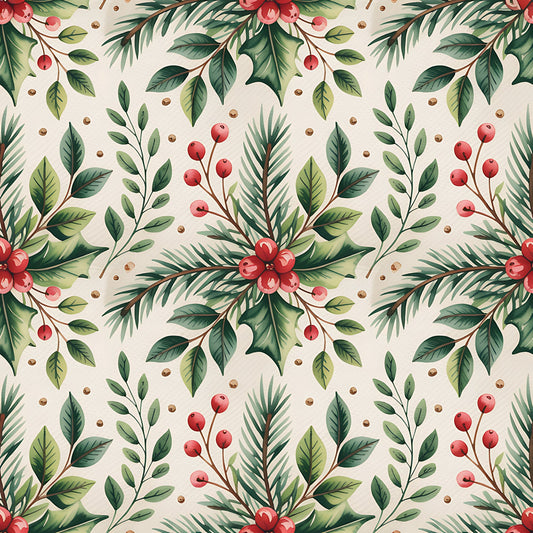 Christmas Botanical Watercolor Pattern 11 Quilting Cotton Fabric
