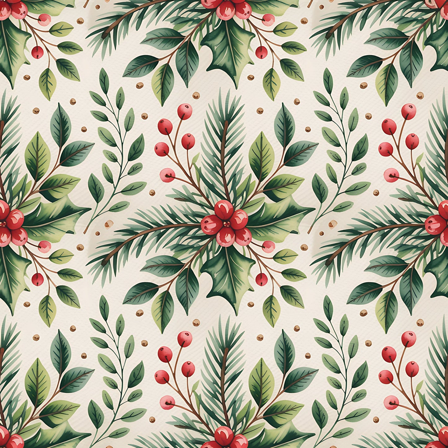 Christmas Botanical Watercolor Pattern 11 Quilting Cotton Fabric