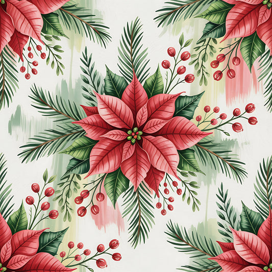 Christmas Botanical Watercolor Pattern 12 Quilting Cotton Fabric