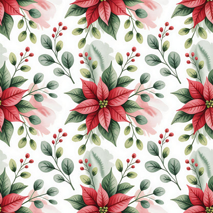 Christmas Botanical Watercolor Pattern 1 Quilting Cotton Fabric