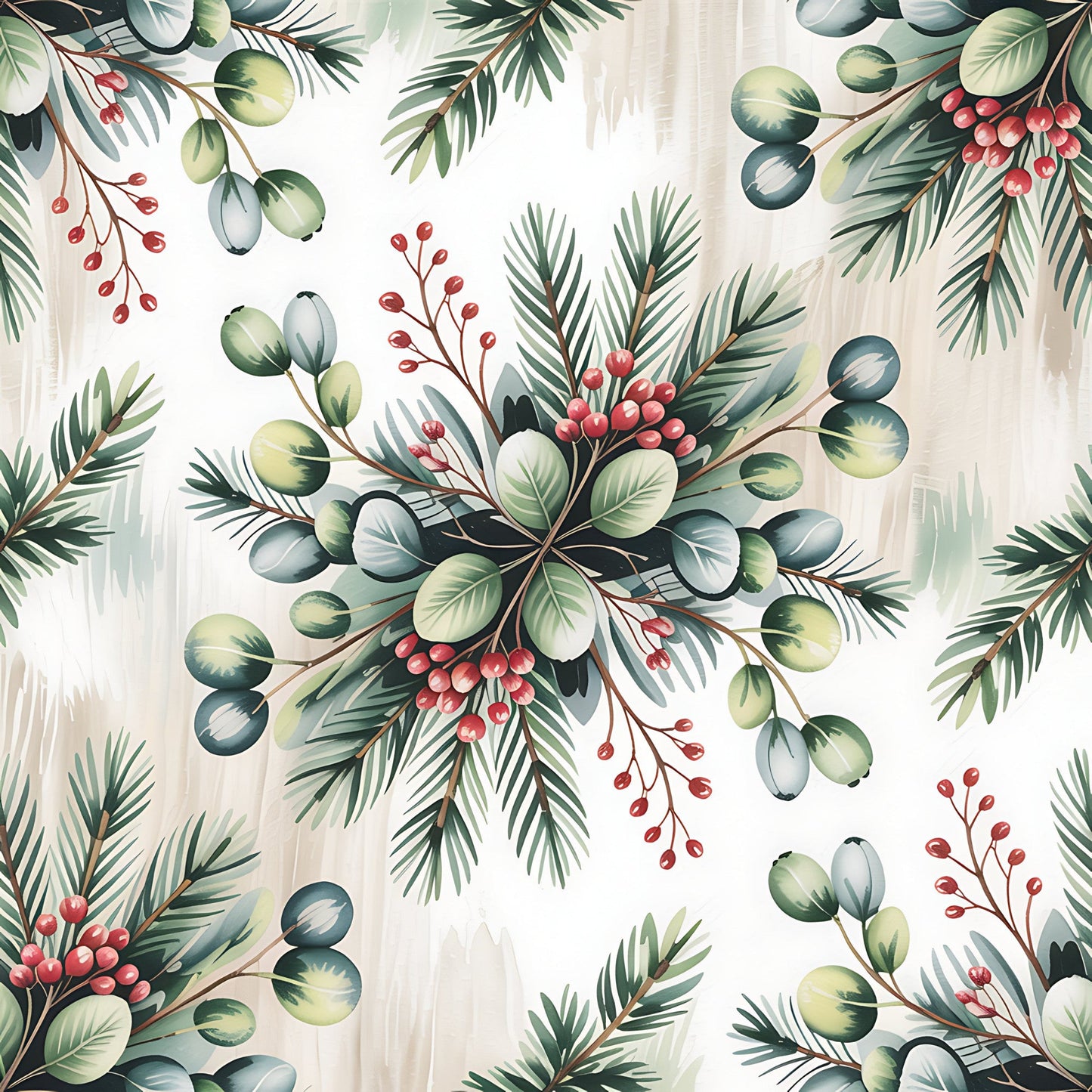Christmas Botanical Watercolor Pattern 2 Quilting Cotton Fabric