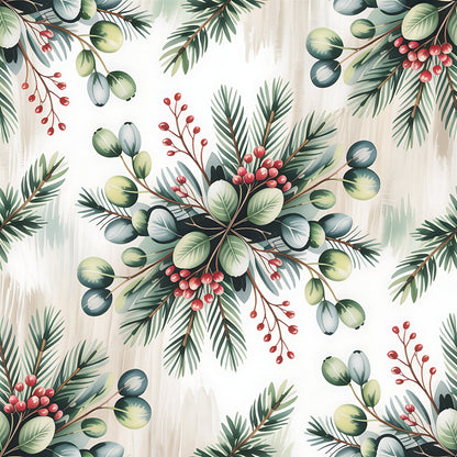 Christmas Botanical Watercolor Pattern 2 Quilting Cotton Fabric