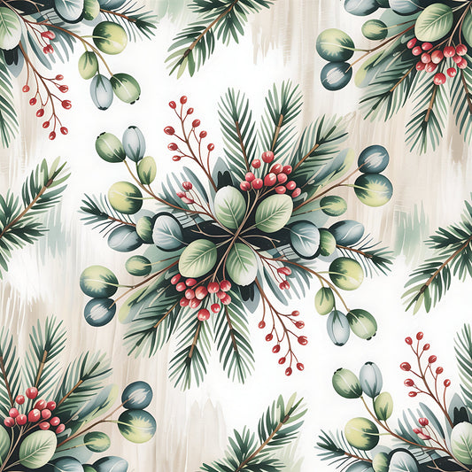 Christmas Botanical Watercolor Pattern 2 Quilting Cotton Fabric