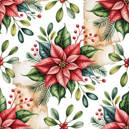 Christmas Botanical Watercolor Pattern 3 Quilting Cotton Fabric
