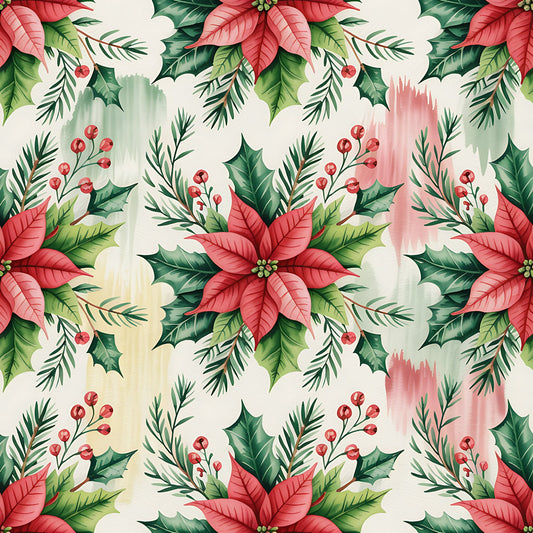 Christmas Botanical Watercolor Pattern 4 Quilting Cotton Fabric