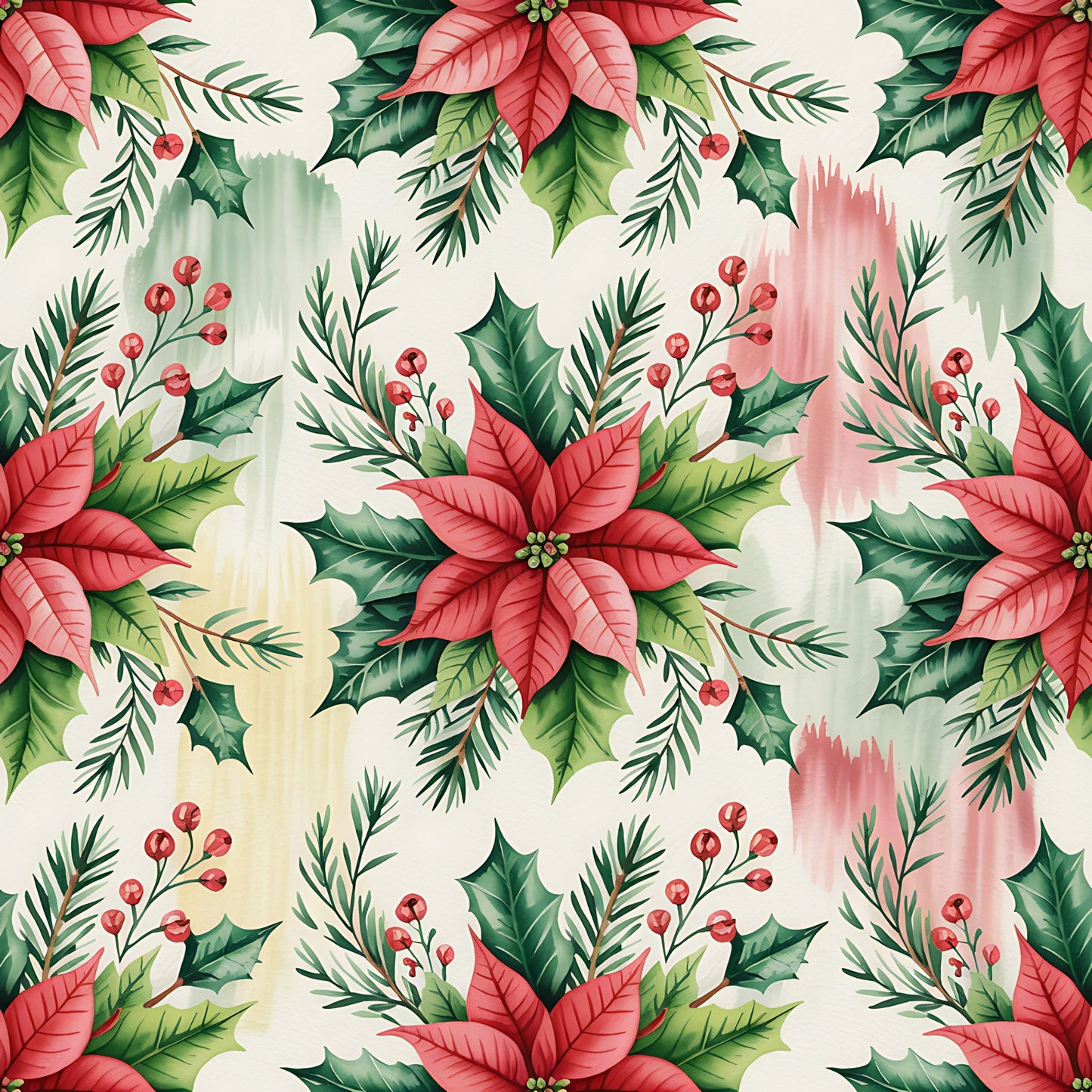 Christmas Botanical Watercolor Pattern 4 Quilting Cotton Fabric
