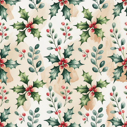 Christmas Botanical Watercolor Pattern 5 Quilting Cotton Fabric