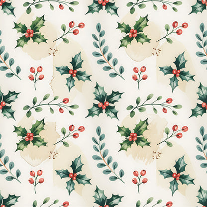 Christmas Botanical Watercolor Pattern 6 Quilting Cotton Fabric