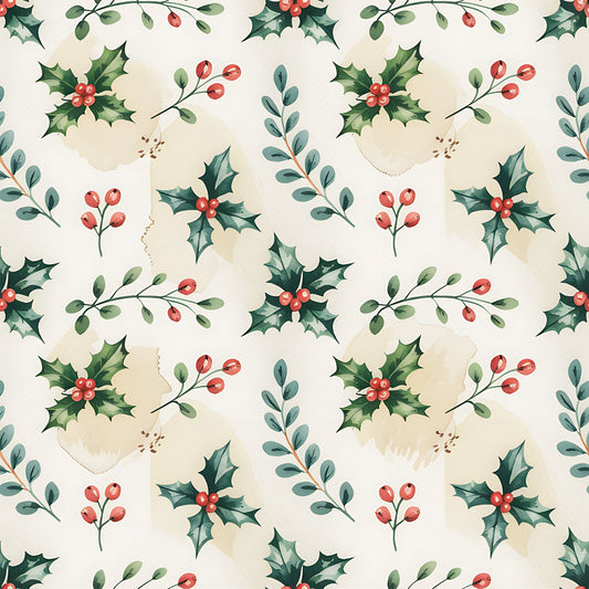 Christmas Botanical Watercolor Pattern 6 Quilting Cotton Fabric