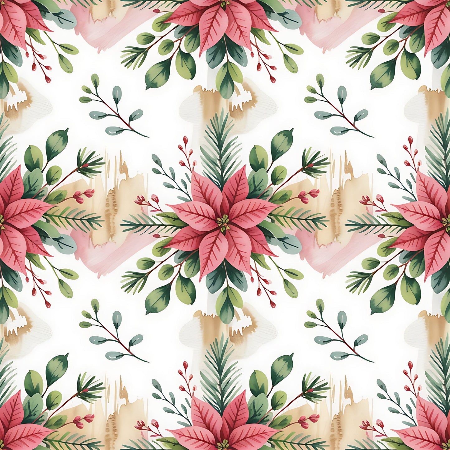 Christmas Botanical Watercolor Pattern 7 Quilting Cotton Fabric