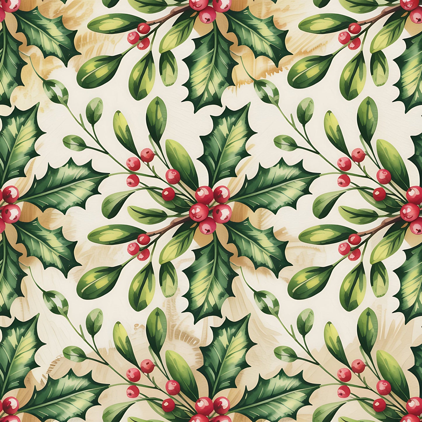 Christmas Botanical Watercolor Pattern 8 Quilting Cotton Fabric
