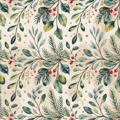 Christmas Botanical Watercolor Pattern 9 Quilting Cotton Fabric