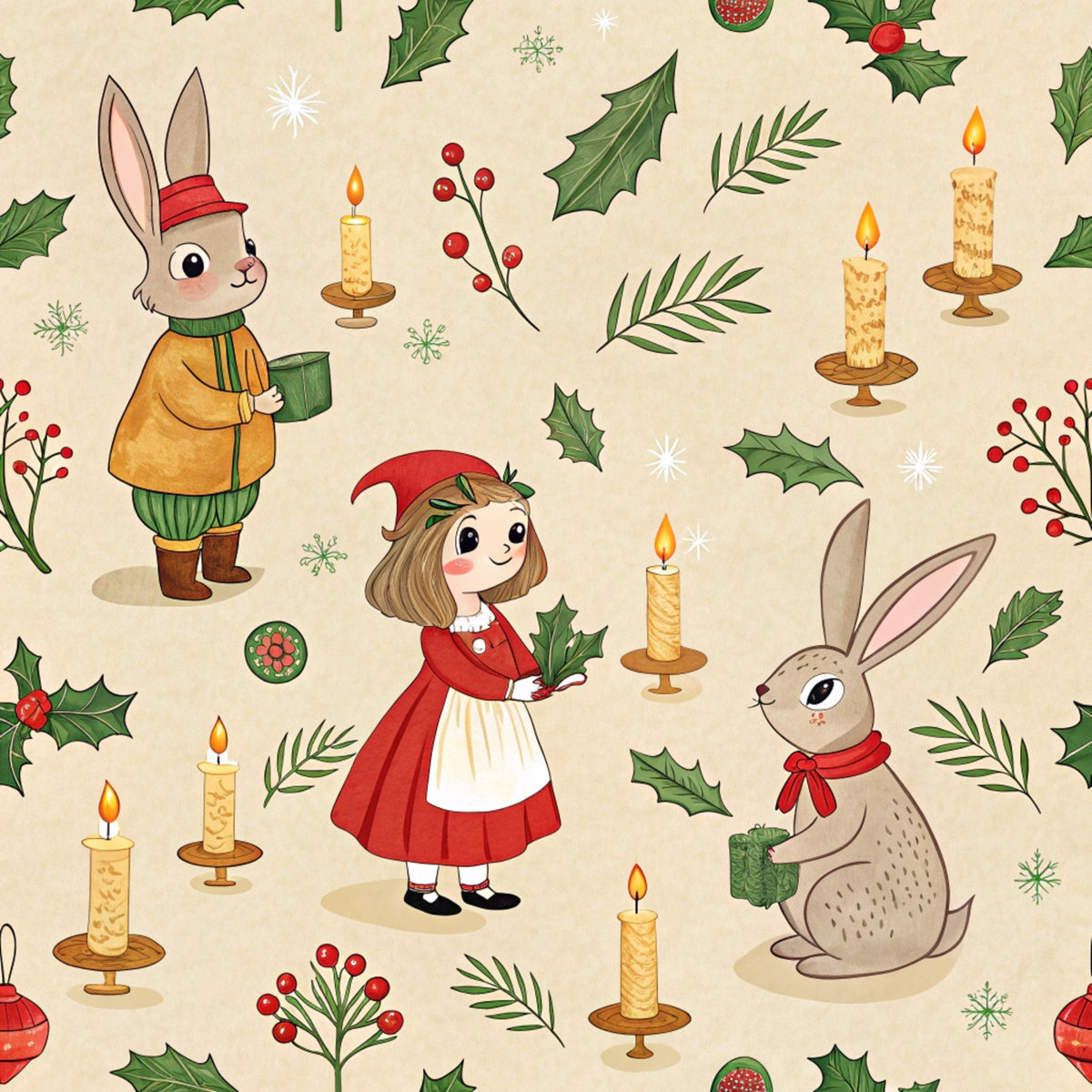 Yuletide Hare Pattern 52 Minky Fabric