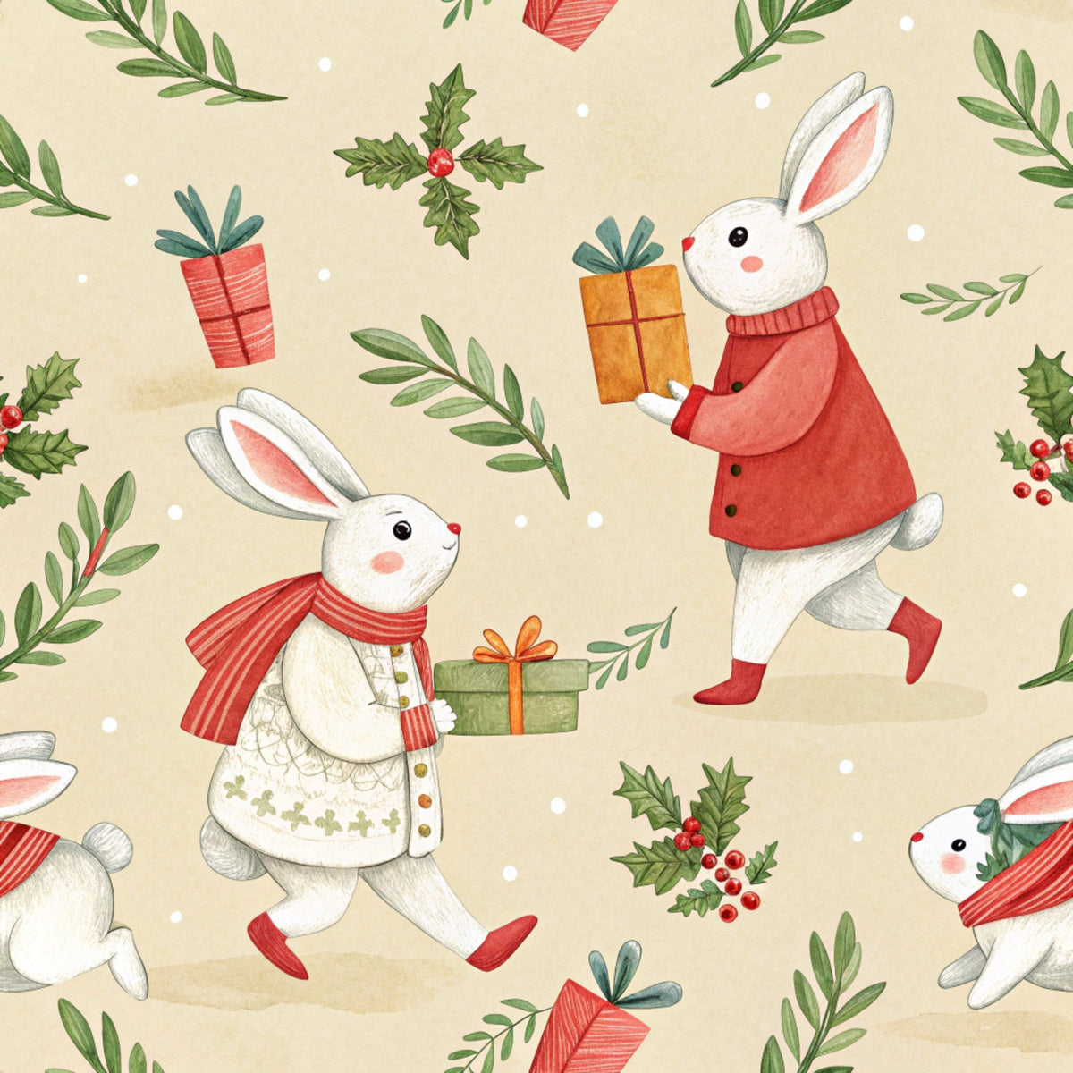 Yuletide Hare Pattern 54 Minky Fabric