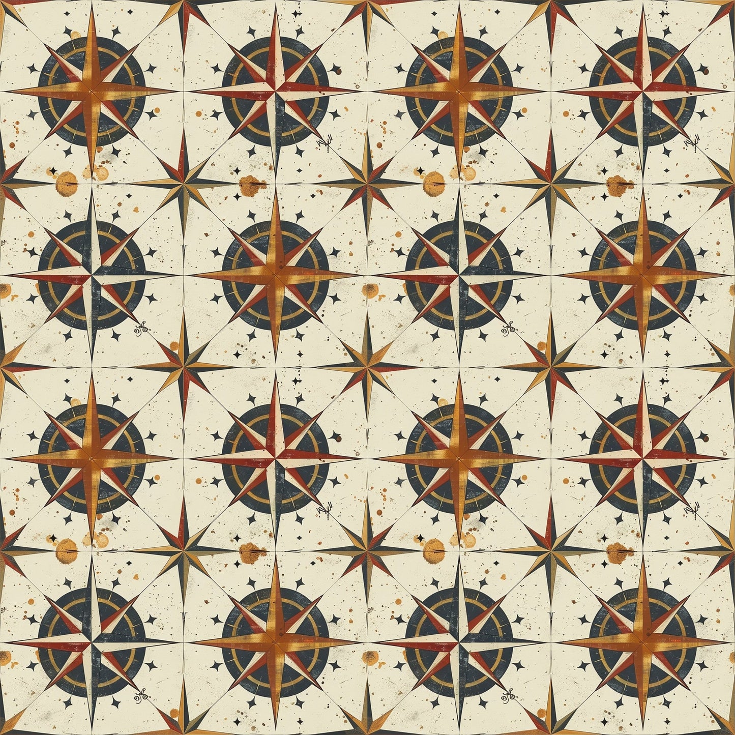 Classic Compass Rose Pattern 10 Quilting Cotton Fabric