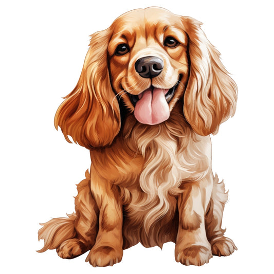 Cocker Spaniel Dog Fabric Panel featuring a detailed, smiling spaniel on premium 100% quilting cotton printed in the USA.