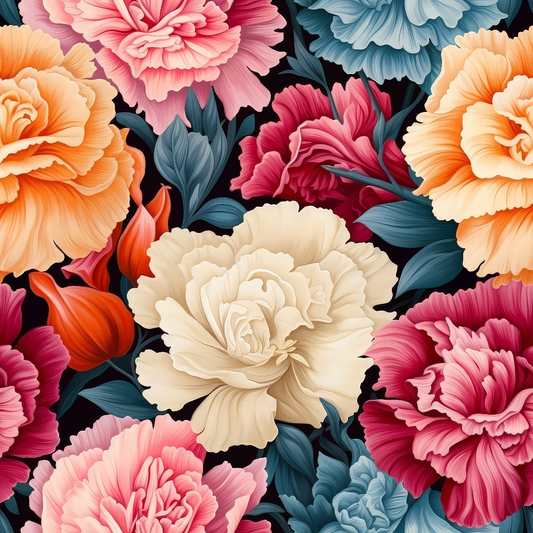 Colorful Carnation Flowers Pattern 5 Quilting Cotton Fabric