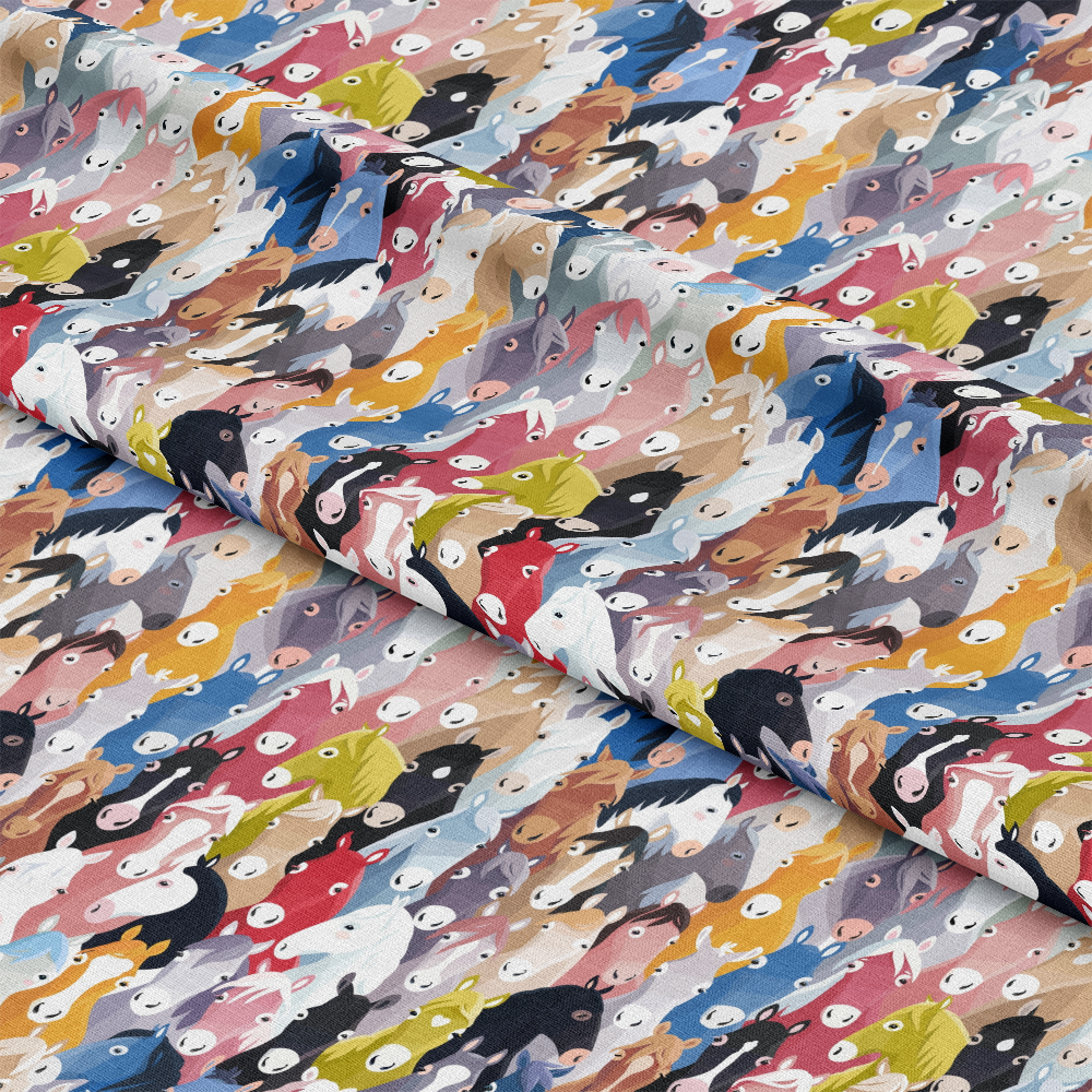 Colorful Cartoon Horses Quilting Cotton Fabric