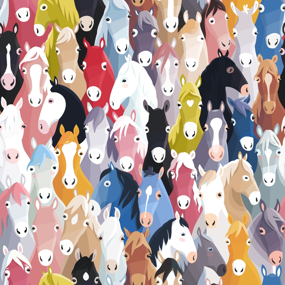 Colorful Cartoon Horses Minky Fabric