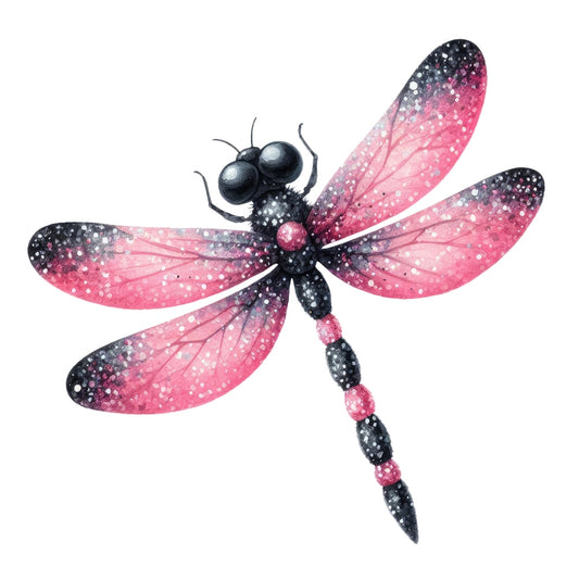 Colorful Dragonfly Fabric Panel 12 featuring detailed pink and black dragonfly wings printed on premium quilting cotton.