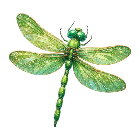 Colorful Dragonfly Fabric Panel 14 featuring detailed green dragonfly illustration on premium quilting cotton fabric.