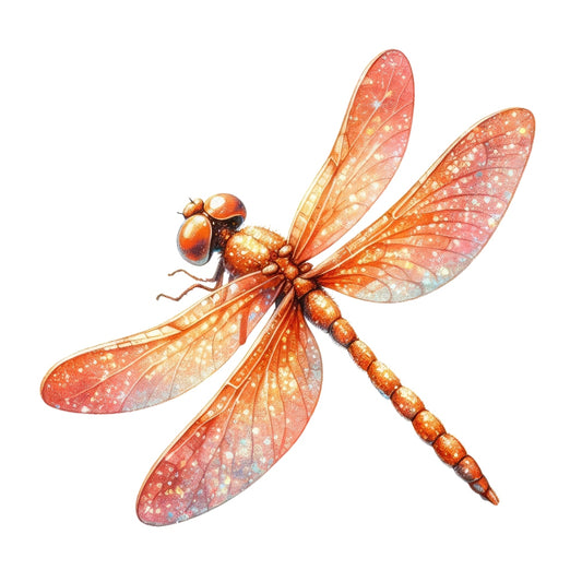 Colorful Dragonfly Fabric Panel 15 featuring a vibrant orange dragonfly design on premium quilting cotton fabric.