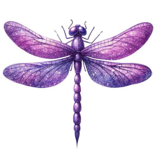Colorful Dragonfly Fabric Panel 17 features a vibrant purple dragonfly design on premium quilting cotton fabric.