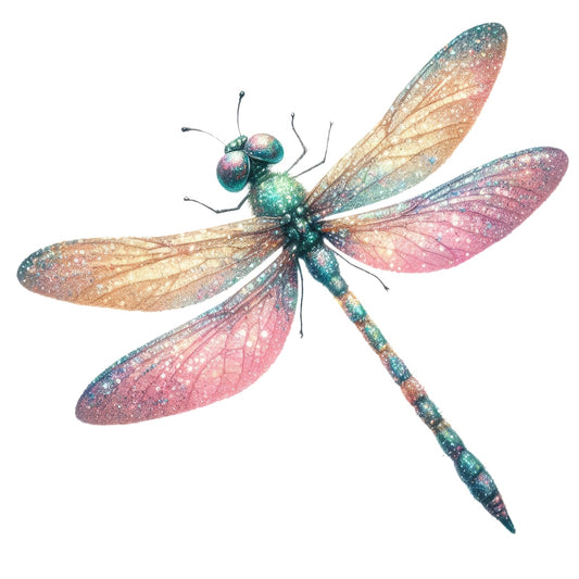 Colorful Dragonfly Fabric Panel 20 featuring a shimmering multicolor dragonfly with detailed wings on premium quilting cotton fabric.