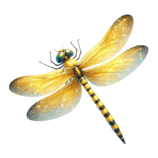Colorful Dragonfly Fabric Panel 22 featuring detailed golden dragonfly wings on premium quilting cotton fabric panel.