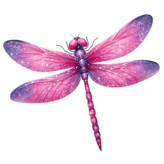 Colorful Dragonfly Fabric Panel 3 features a vibrant pink and purple dragonfly design printed on premium quilting cotton.