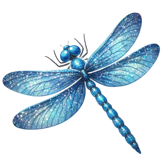 Colorful Dragonfly Fabric Panel 6 featuring a detailed shimmering blue dragonfly on premium quilting cotton printed in the USA.